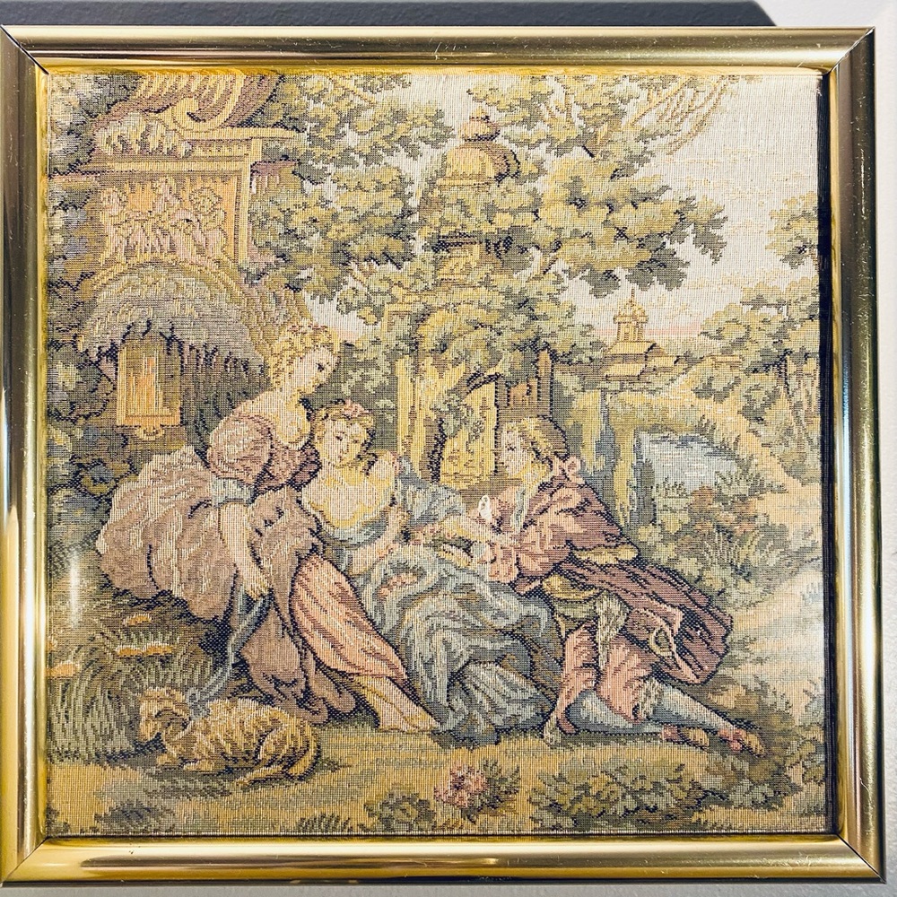 Vintage Tapestry Framed European Gold Frame Female Italy Tapestries Gallery Rare